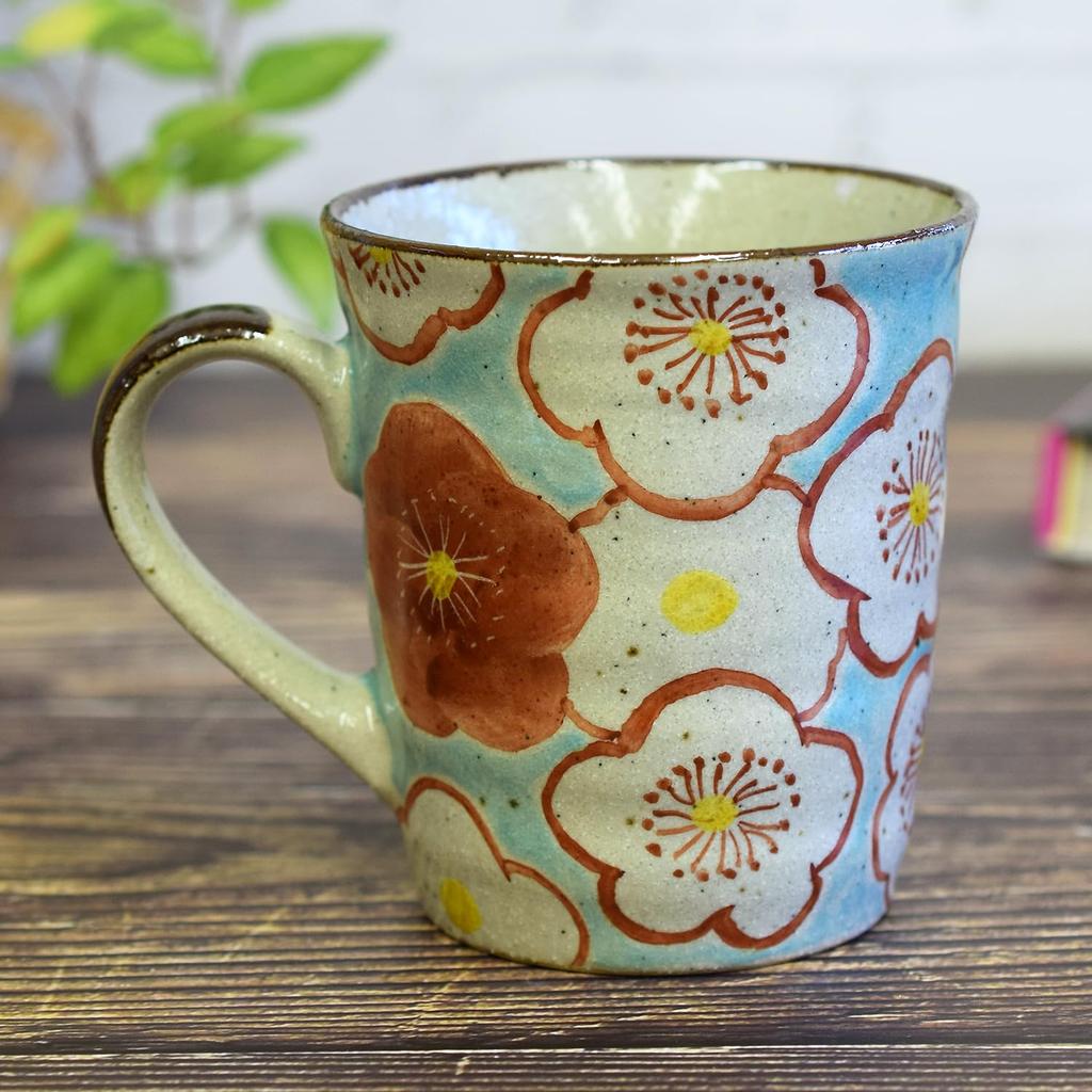 Waza no Kura Stylish Coffee Kutani Ware Mug Plum Blossom Brand Made in Perfect Gift for and 88th Birthdays Mug, Cup, Pattern, Ceramic, High-End
