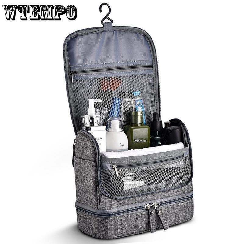 Travel Makeup Storage Bag Polyester Large Capacity Waterproof Dry Wet Separation Bag Women Travel Hook Wash Bag