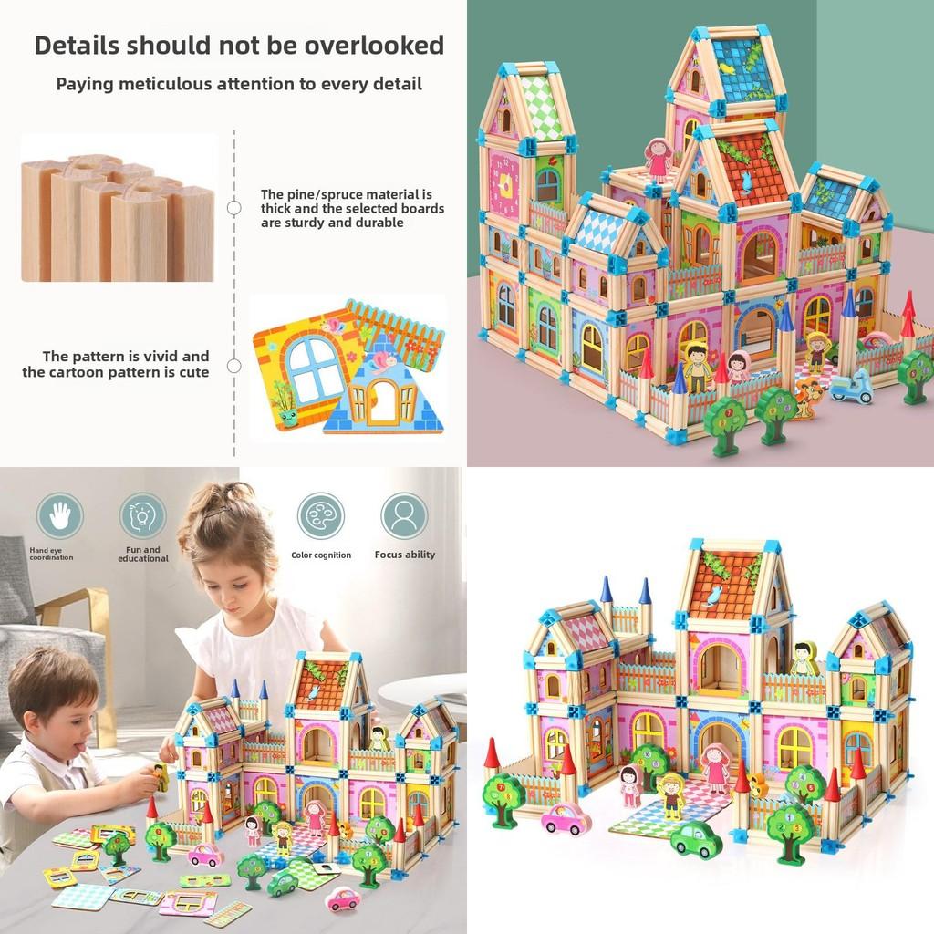 Wooden House Construction Free Assembly Of Building Blocks Children Toy Set For Creative Play And Learning