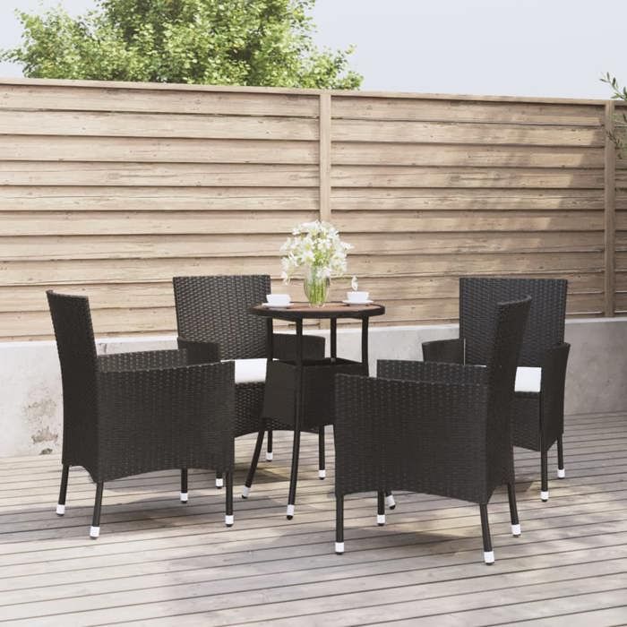 VidaXL Ensemble de bistro de jardin 5 pcs coussins noir poly rotin, ensemble de bistrot, ensemble de bistrot extérieur, 3187433
