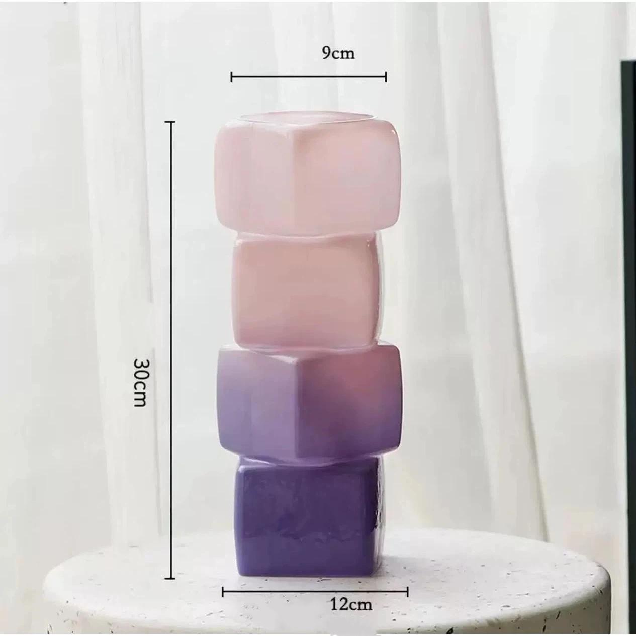 Роскошная винтажная геометрическая квадратная стеклянная ваза с градиентным цветом Purple L