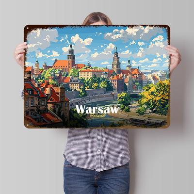 Warsaw Cityscape Metal Poster Customized Wall Art Retro Vintage Metal Signs for Man Cave Room Accessories Decoration Gaming Home