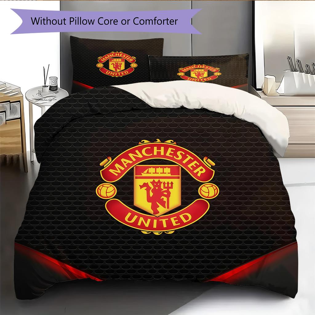 Manchester United F.C Vzorovaná Sada Povlečení a Prošívaná Přikrývka Domácí Dekorace Dárek (1 * povlak na peřinu + 2 * povlak na polštář bez jádra).xwn