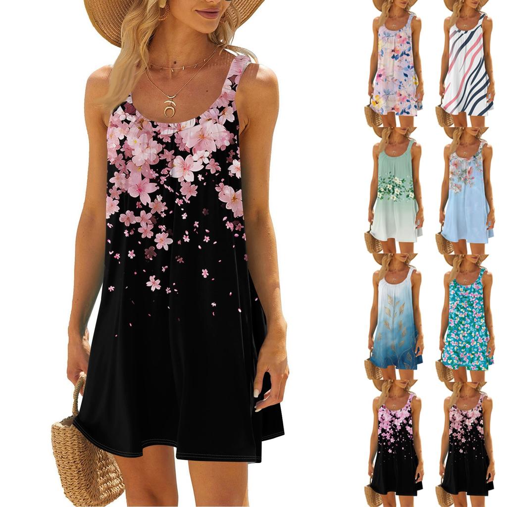 Abito da sole estivo da donna senza maniche con scollo a U, vestito canotta da spiaggia