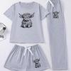 Kälberdruck 3-teiliges Set: Kurzarm-Oberteil, Shorts & Hosen - Niedliche und bequeme Homewear