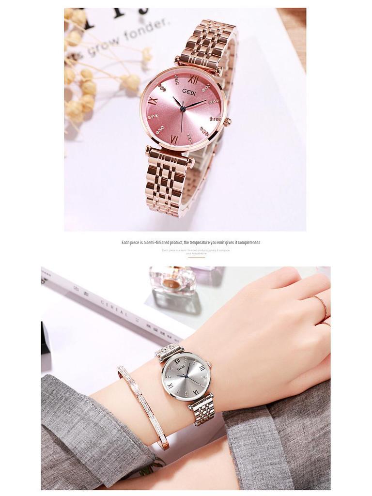GEDI Women's Rhinestone Steel Band Watch - Fashionable, Trendy, Waterproof, Stylish Ladies' Timepiece