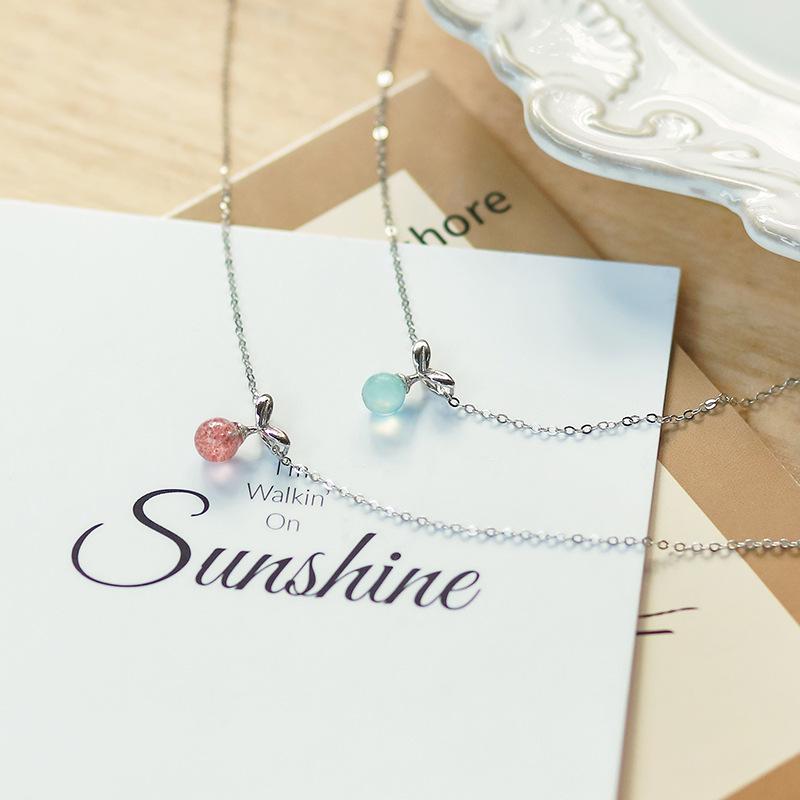 

Ожерелье из аквамарина и клубничного кристалла, стерлинговое серебро S925, простой роскошный кулон для женщин