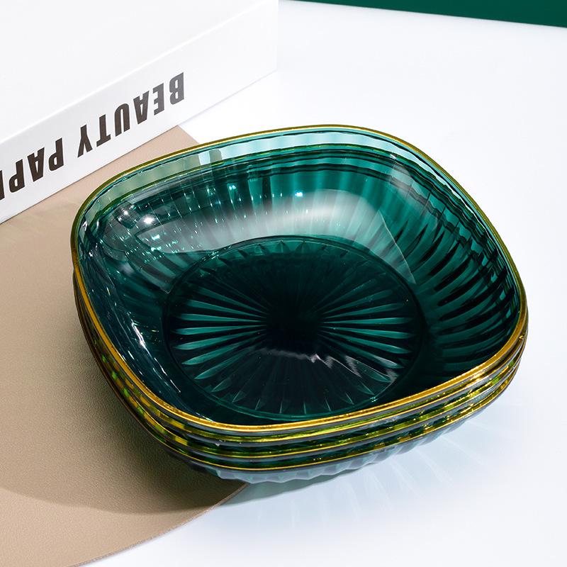 Elegant Gold-Edged Plastic Fruit Plate - Stylish Square Bone Dish for High-End Living Room Decor