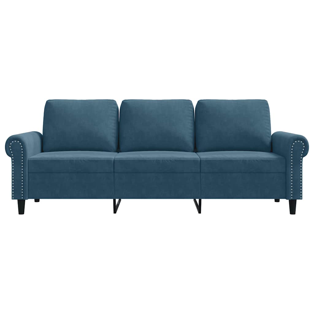 Vidaxl 3-Seater Sofa, Blue, 180 Cm, Upholstered In Velvet