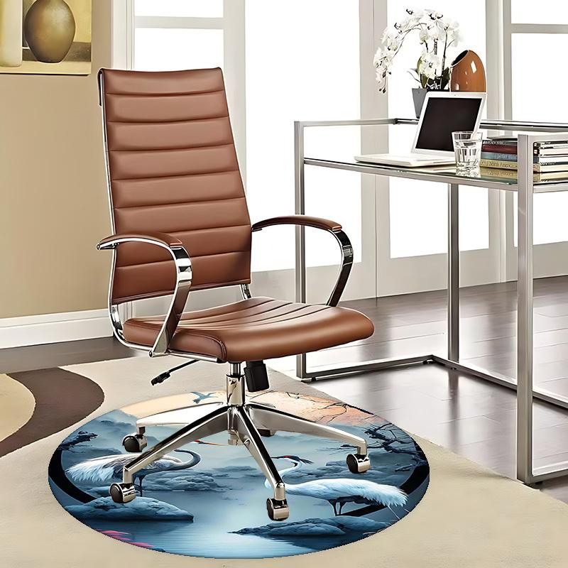 1pc Anime Crane Design Round Carpet Office Chair Mat, Non Slip Rug for Home Decor, Gift, Office, Living Room, Bedroom