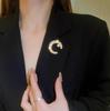 Women Pearl Rhinestone Lapel Pin Elegant C-Shape Overcoat Jewelry Gift for Her Shiny Dress Clips