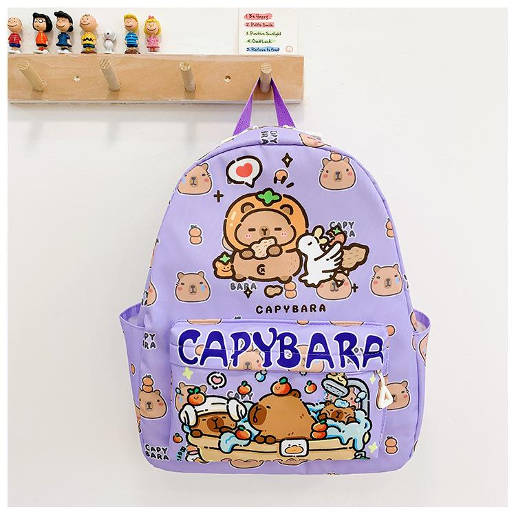 Adorable Capybara Print Children Backpack Spacious Lightweight For School Use