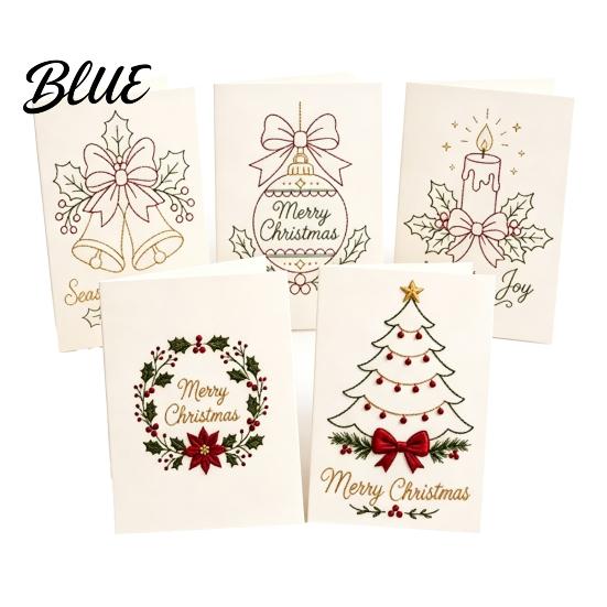 Beginner Embroidery Pattern Set Christmas Hand Card DIY Kit, Holiday Greeting Seasonal Paper Craft Project with Threads And Beads, Gift for Adults Kit