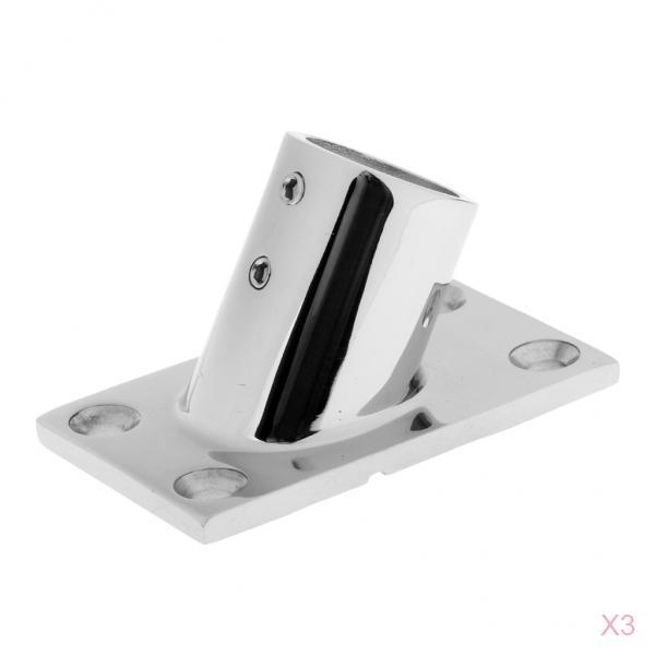 3 Pieces Stainless Steel Boat Deck Handrail Rectangle Base 60 Degree 22mm