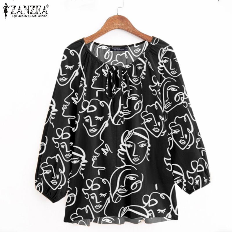 

ZANZEA Принт Блузка Летний Повседневный 3/4 Рукав Футболки