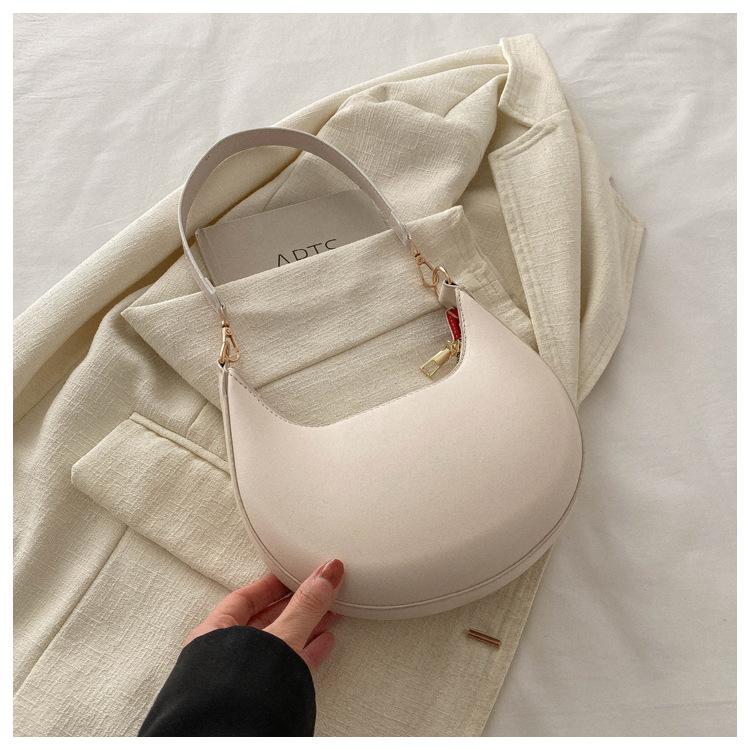 Trendige Minimalistische Rundnaht-Achseltasche aus Kunstleder Damen Hochwertige Einzel-Schulter-Handtasche