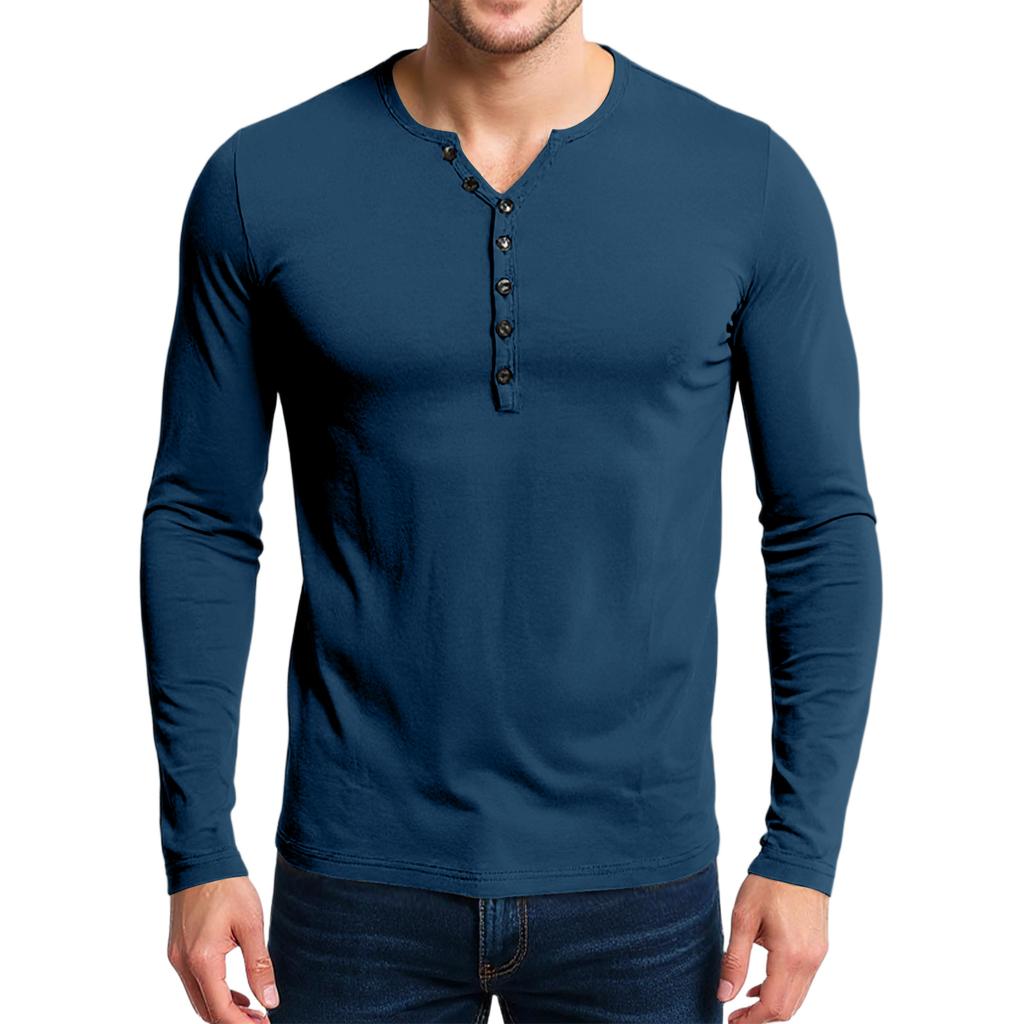 Men's Casual Solid-Color Slim-Fit  Long-Sleeve Base Layer Top