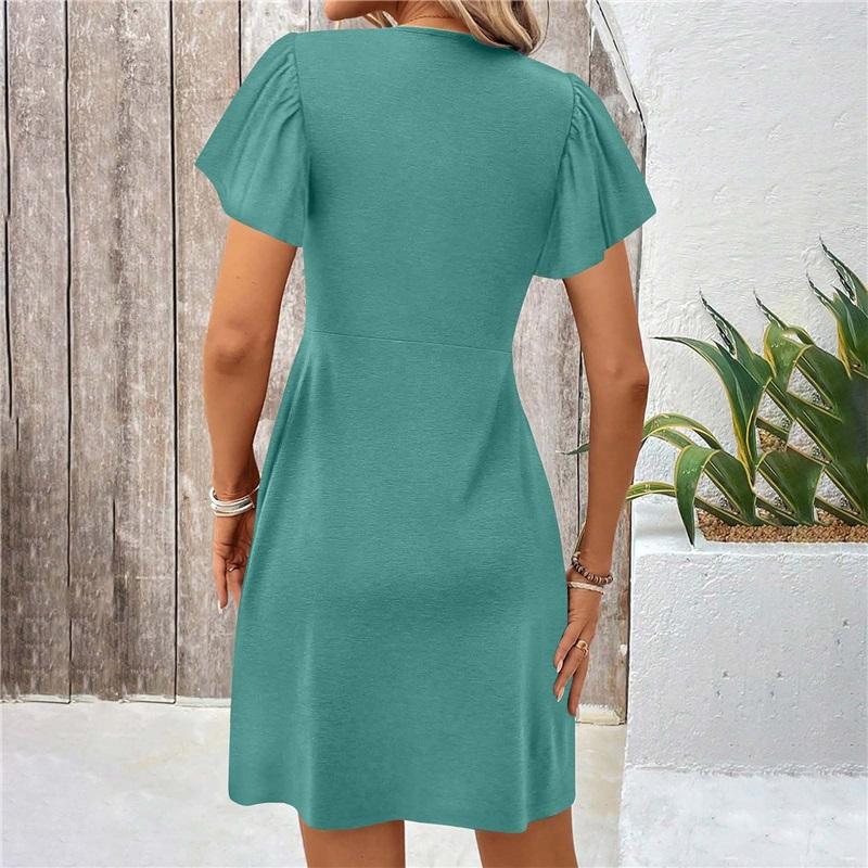 Women's V-Neck Twist Front Short Sleeve Dress Casual Loose Fit Mini Dress Elegant Party Dress