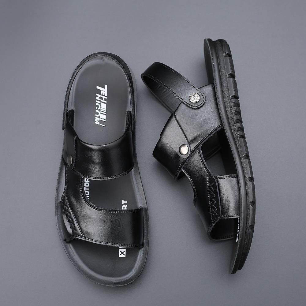 Mens Leather Sandals Summer New Breathable Big Size Beach Shoes Soft Sole Casual Flip Flops Large Size
