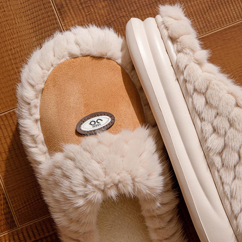 Plush Pineapple Autumn and Winter Simple Indoor Home Plush EVA Sole, Couple Thick-soled Warm Cotton Slippers