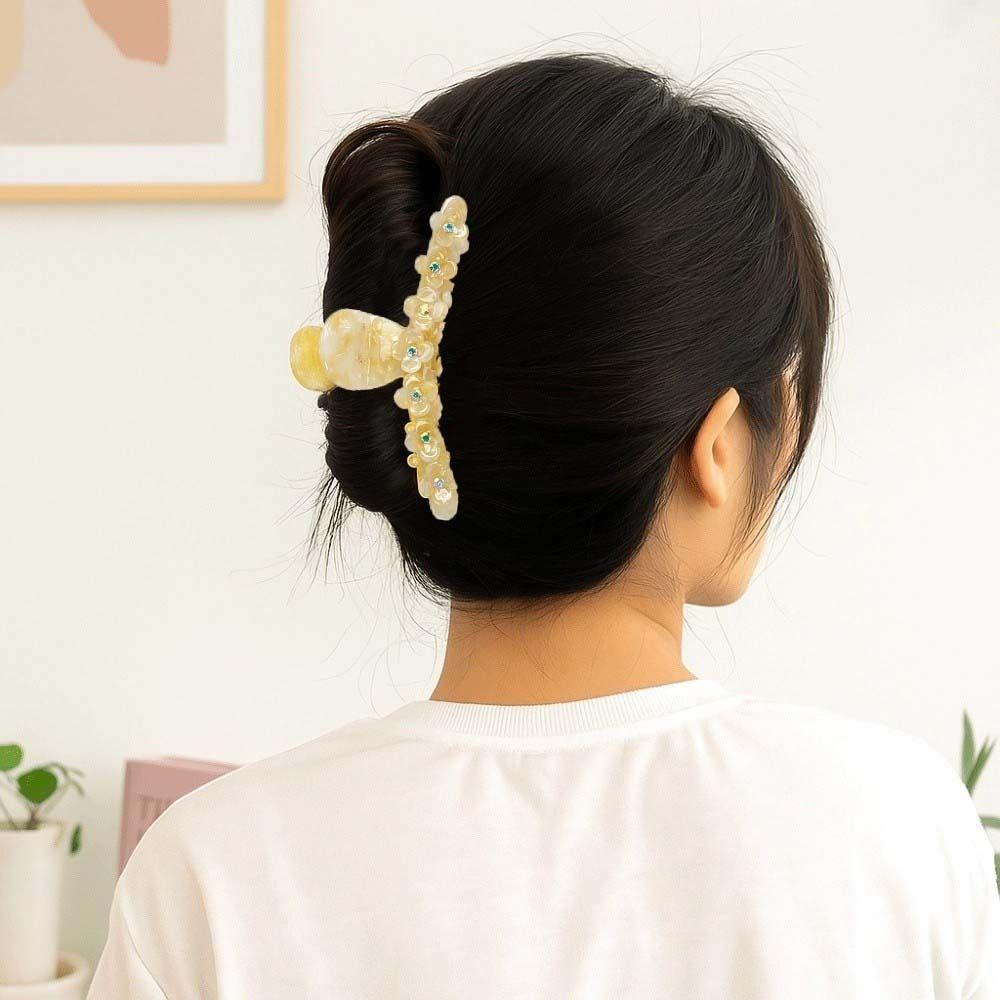 Elegant Flower Hair Claw Korean Style Acetic Acid Hair Claw Straight Line Shaped Shark Clip Daily