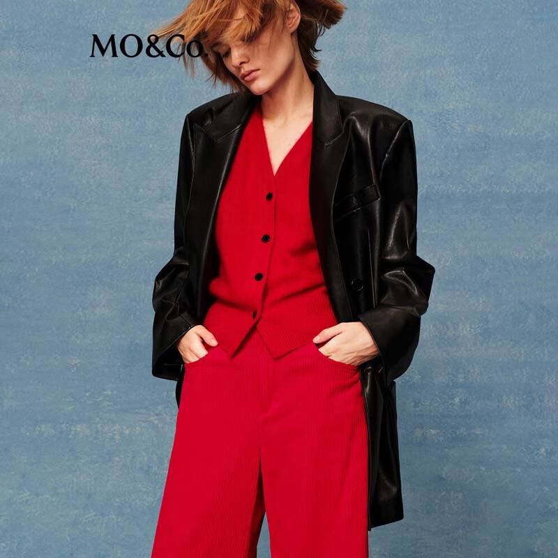 MO&Co. Women's Faux Leather Padded Shoulder Blazer