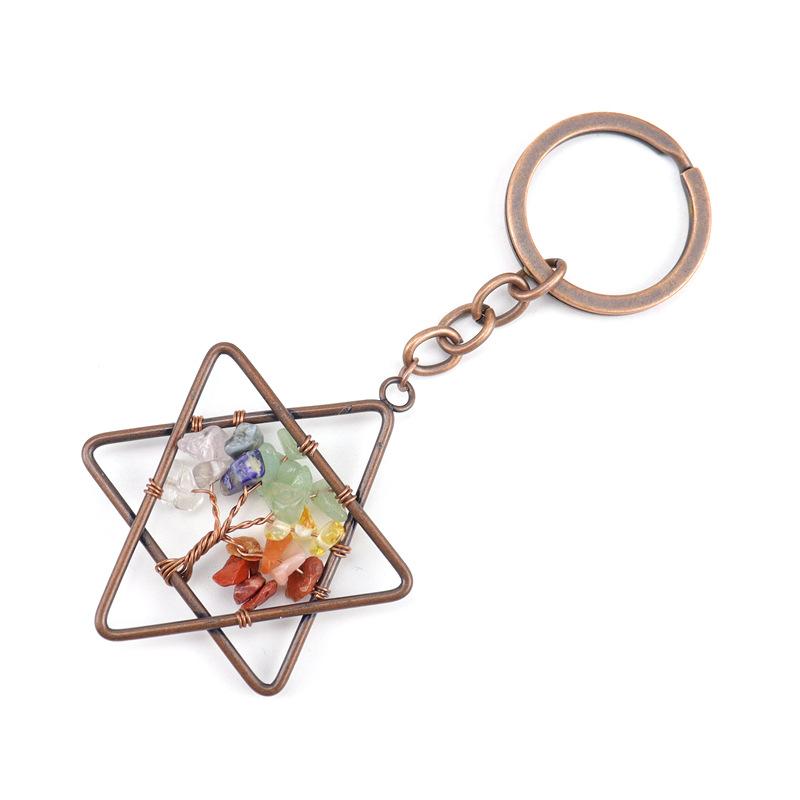 

Vintage Natural Gravel Crystal Hexagram Tree Of Life Keychain Keychain Bag Pendant K11