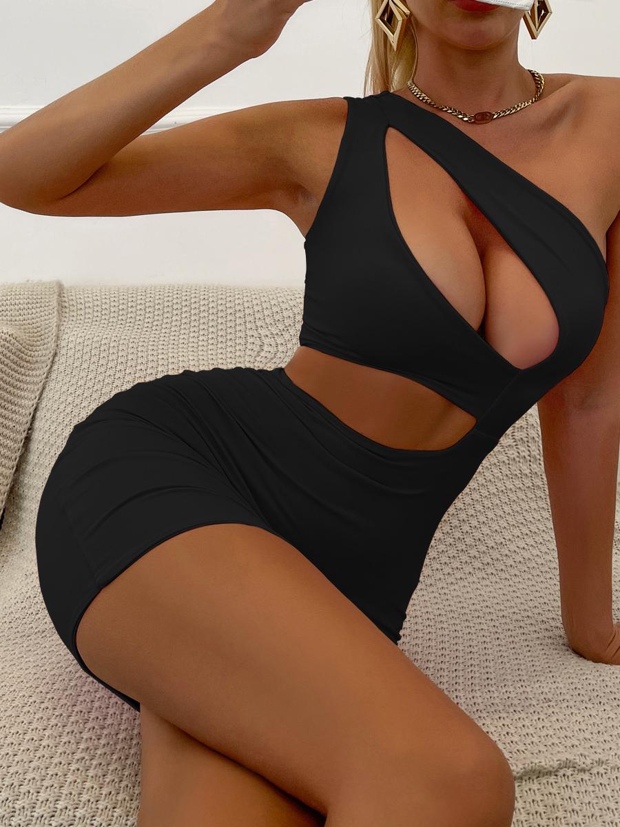 

Жіноча сексуальна літня міні-спідниця на одне плече, модне обтисле плаття з вирізами XL чорний