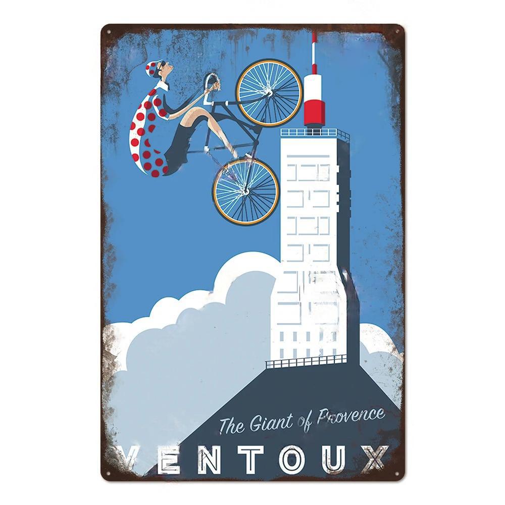 D Flat Metal Sign Vintage Cycling Sports Tin Sign Set Retro Bicycle Tour de France Racing Road Bike Wall Art Decor