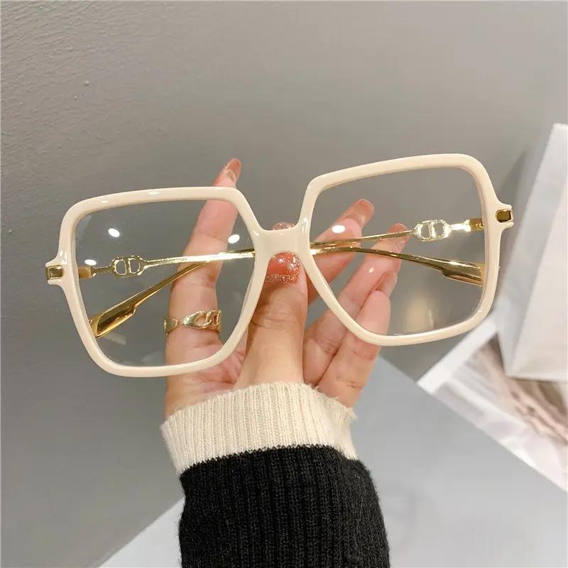 Fashion Oversized Square Eyewear Retro Womens Light Bloking Metal Frame Glasses Trend Optical Computer Eyeglasses