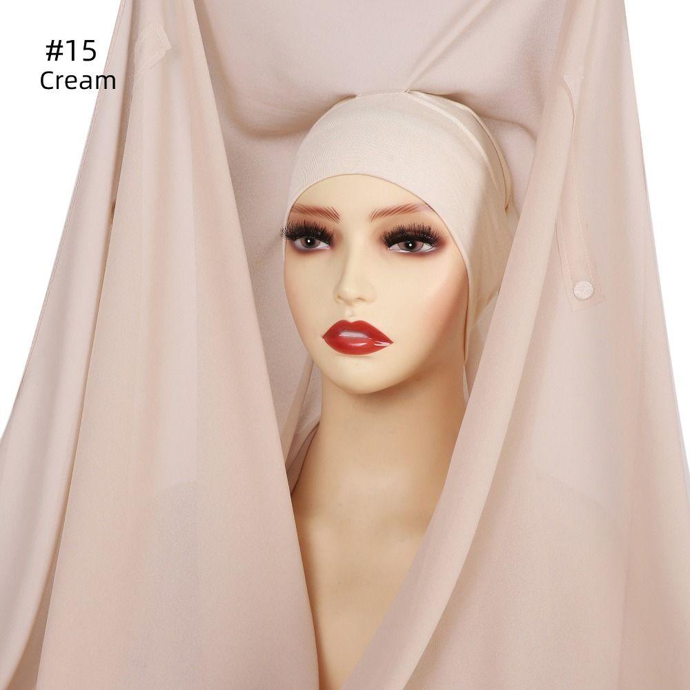 Solid Color Muslim Long Headscarf Bulit-In Magnets Islamic Head Wrap  Muslim