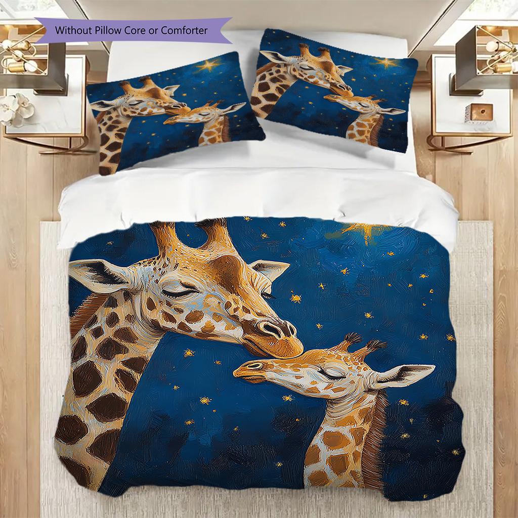 Starry Sky Giraffe Pattern Bedding Quilt Set Quilt Cover Pillowcase Home Decoration Birthday Gift (1 * Duvet Cover + 2 * Pillowcase, Without Core)