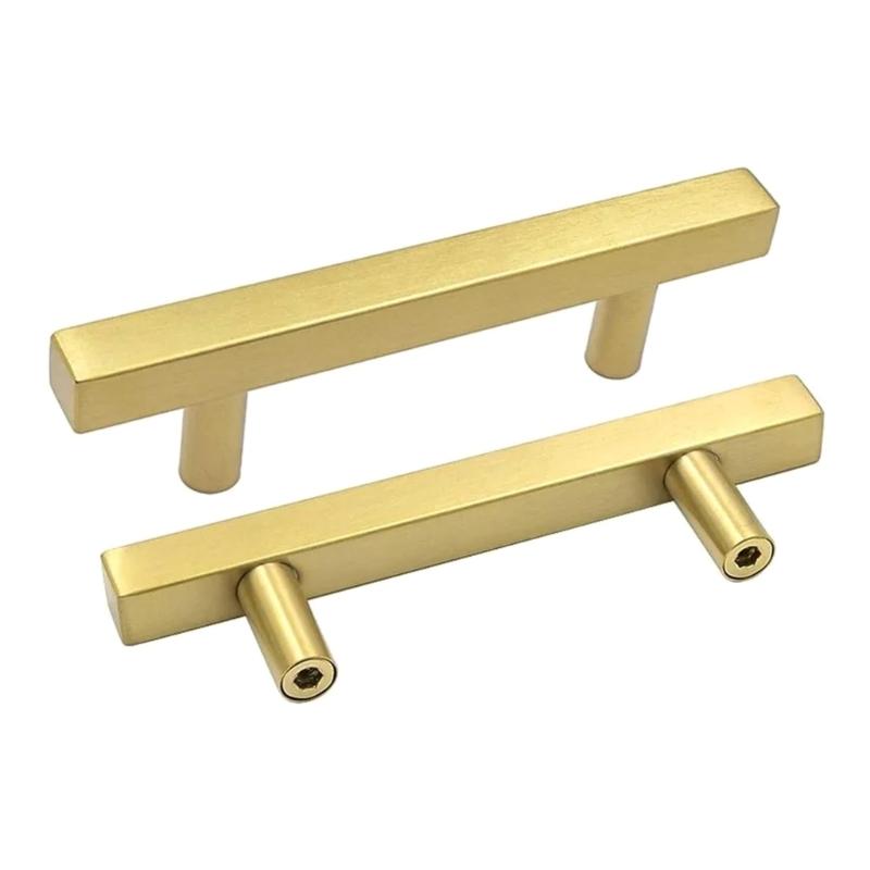 10pcs Brushed Brass Cabinet Handle  Gold Drawer Pulls Easy Install Drawer Handle for Kitchen Cupboards & Furniture