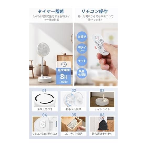 [2026 Improved Model] ALROMUS Cordless Fan 7200mAh USB Rechargeable Folding Fan Cordless | Oscillation, 4 airflow levels, rhythmic natural wind,