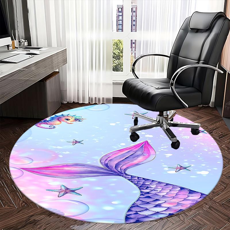 Mermaid Tail Chair Mat - Round Carpet for Home Decor, Office, Living Room