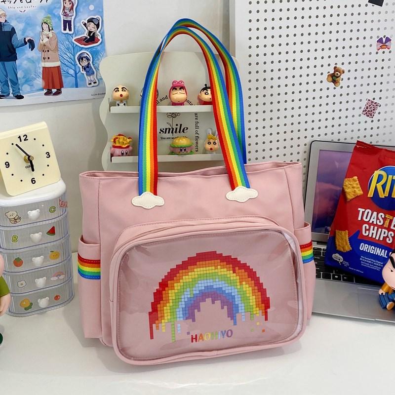 New Rainbow Design Handbag Y2K ItaBag Casual High Beauty Sweet Girl Shoulder Bag, Fashionable Cute Transparent Ulzzang Ita Bag