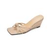 fashion Knotted Style French Retro Slim Heel Sandals Woven Bag Medium Heel Square Toe Open Toe Cutout Art Women's Sandals