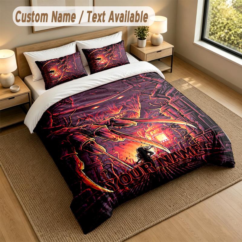 3Pcs Bedding Set Custom Name Text, 1 Sheet 2 Pillowcases Home Bed DecorA Nightmare On Elm Street Freddy Krueger
