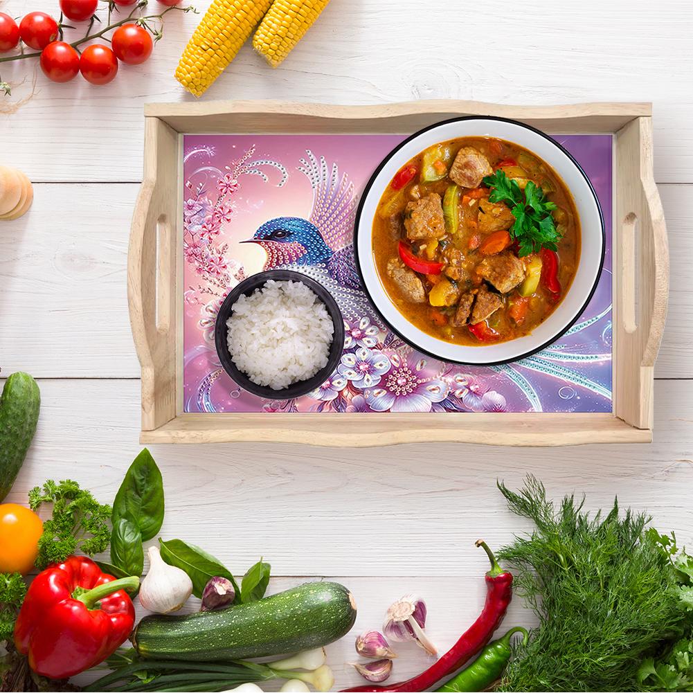 Diamond Painting Wooden Tray with Handle Diamond Art Painting Wooden Serving Tray Serving Platter for Home Dining and Parties