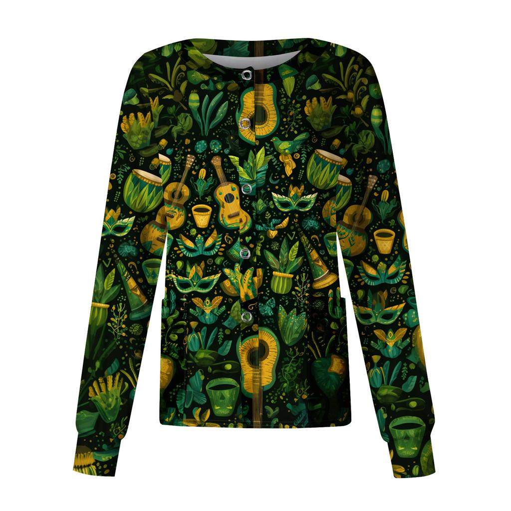 Women's Casual Long Sleeve Single Breasted Printed Dry- Top