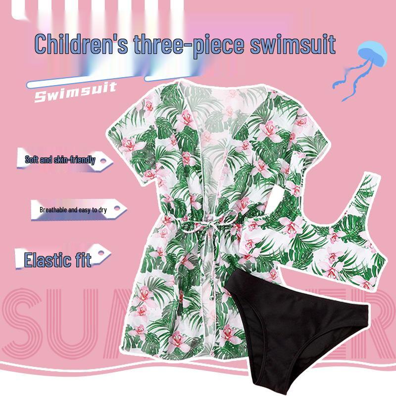 

Girls Three-Piece Swimsuit - Fresh Print Design, Available in Small, Medium, Large Sizes 130 (Size 10)