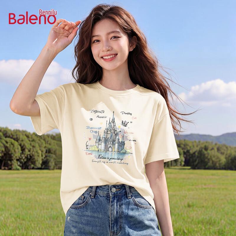 Baleno Women s 2026 Watercolor Castle Print Loose Cotton T-Shirt L