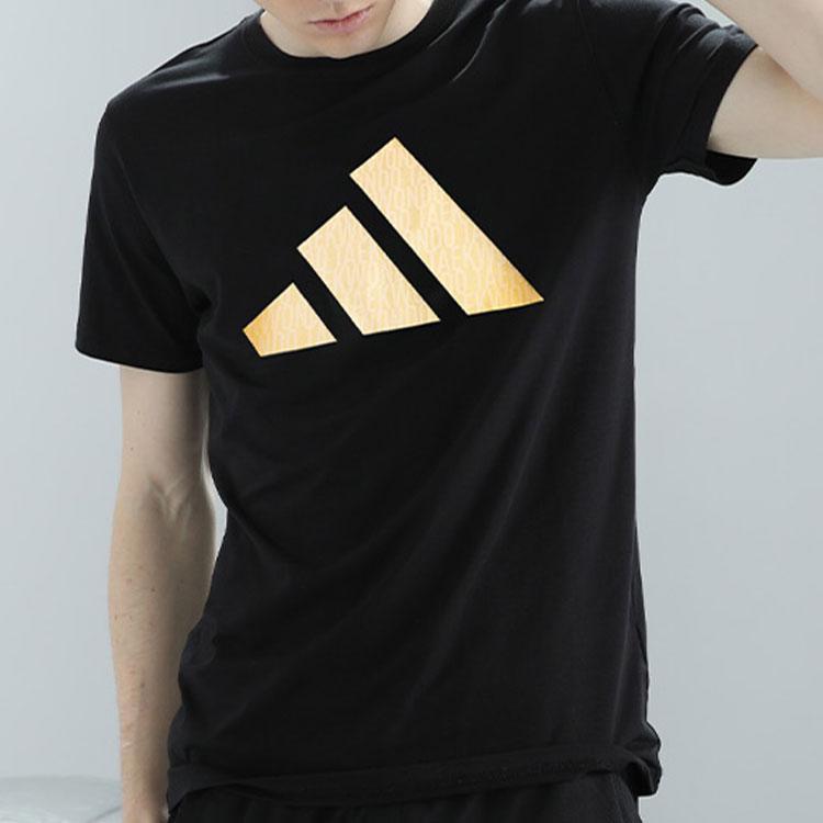 Adidas Printed Logo Casual Lightweight Quick-Dry Round Neck Short Sleeve T-Shirt Unisex Tops Black Gold ADICLTSPSTK-BG