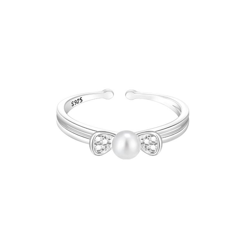 

Кольцо с жемчужным бантом для литературной девушки, мода, простой подарок, двойной маленький сломанный бриллиант, циркон, позолоченное кольцо, открытие Opening Adjustable