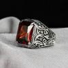Square Hecheng Red Silver Zircon Mens Fashion Ring