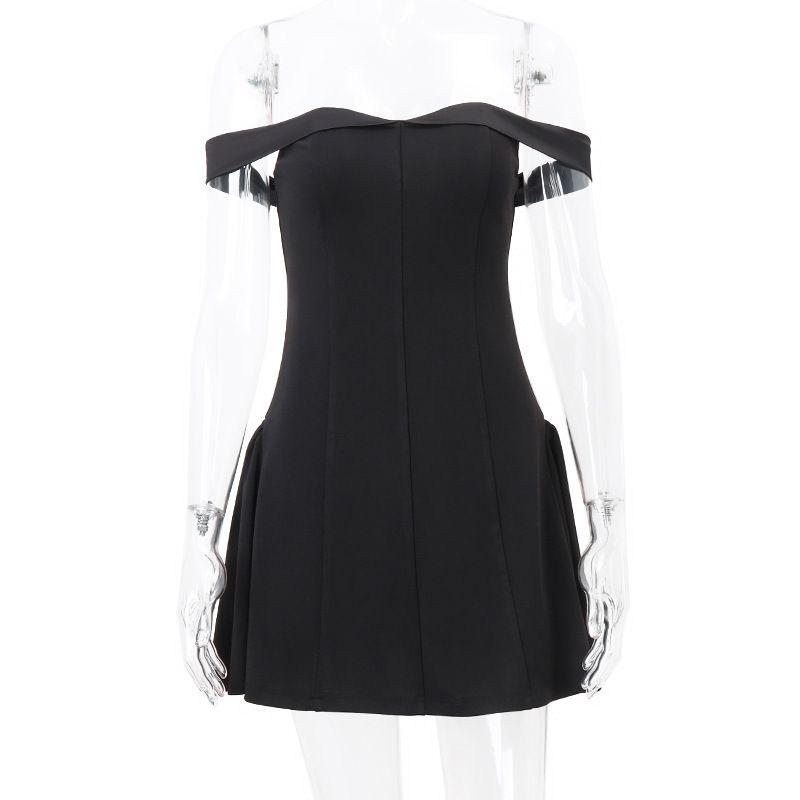 

Fashion Ins New Arrival Fashion Sexy off-Shoulder Slim Fit Classy Temperament Skirt Sexy Open Back Dress Dress Black M