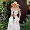 Elegantní francouzská crop topová sada s ramínky a volánky & přiléhavá sukně s rozparkem