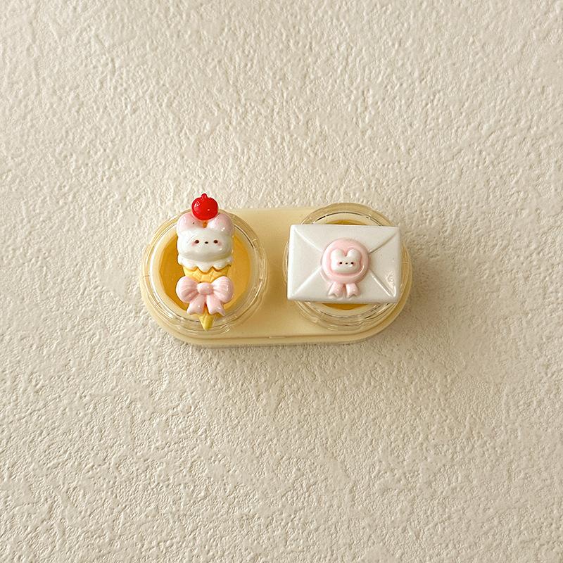 Cartoon Katze Kontaktlinsenetui Tragbare Mini Kontaktlinsenbox mit Pinzette Saugstab Set Reise Linsenaufbewahrung für Frauen Mädchen