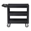 Utility Service Cart, 3 Shelf 550LBS Heavy Duty Plastic Rolling Utility Cart with 360° Swivel Wheels (2 with Brakes), Medium Lipped Shelf, Ergonomic