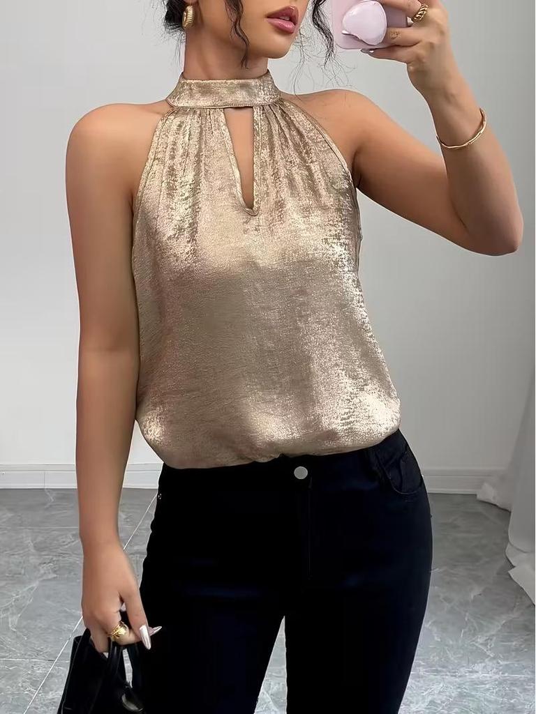 Women's European & American Satin Halterneck Sleeveless Tank Top - Elegant & Sexy Summer Wear